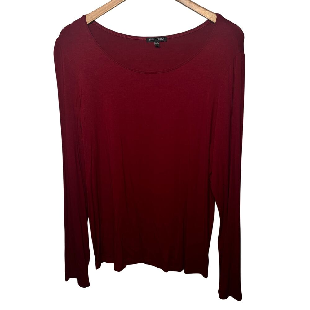 Eileen Fisher Tunic Knit Burgundy Red Rayon Lycra Scoop Neck Holiday Dressy XL